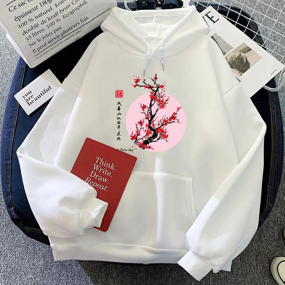 kawaiies-softtoys-plushies-kawaii-plush-Red Sakura Branch Moon Unisex Hoodie Apparel White XS 