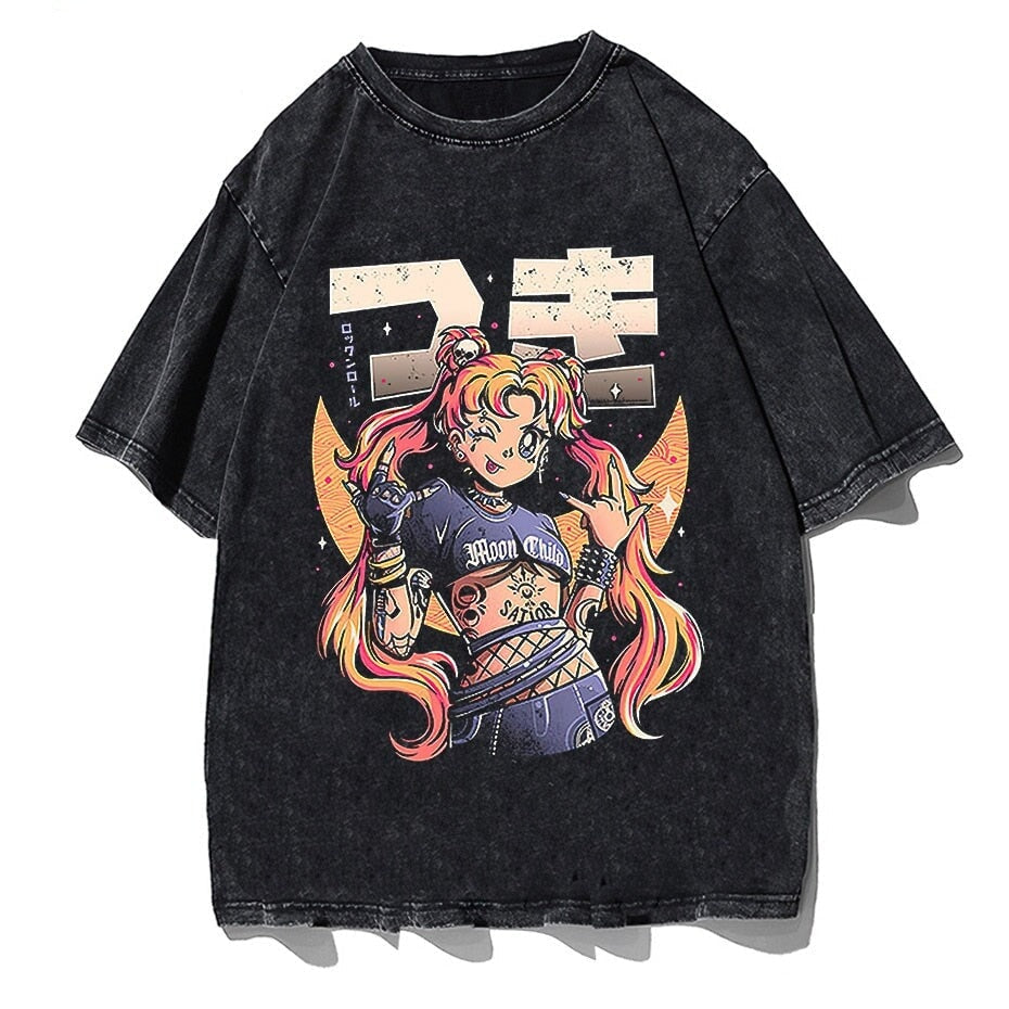 kawaiies-softtoys-plushies-kawaii-plush-Rock On Usagi Tsukino Stone Wash Oversized Tee Tops Stone Wash M 