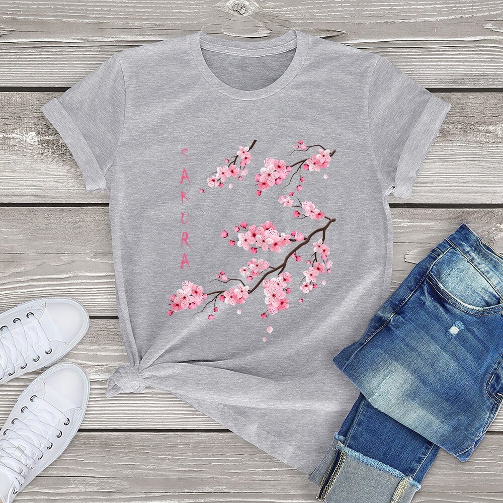 kawaiies-softtoys-plushies-kawaii-plush-Sakura Cherry Blossom Tee Tops Light Grey XS 