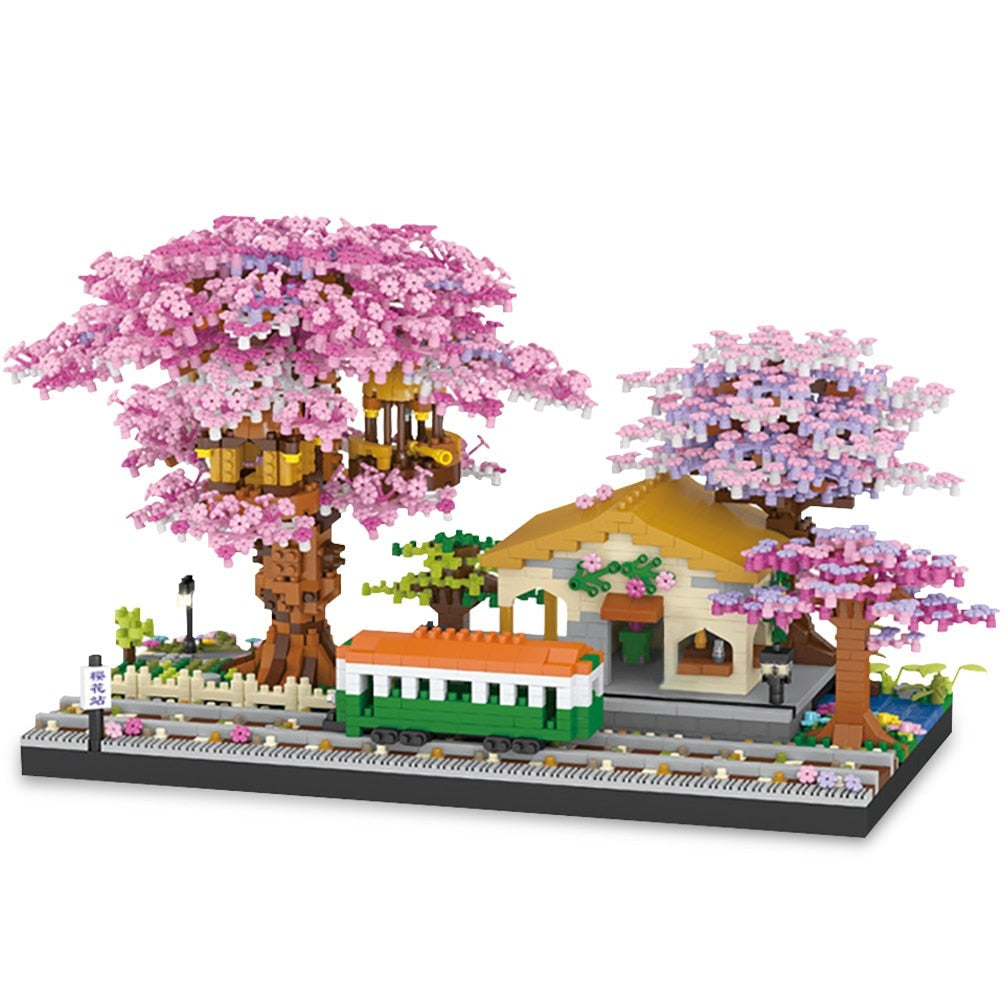 Sakura Cherry Blossom Train Station Nano Building Set - Kawaiies - Adorable - Cute - Plushies - Plush - Kawaii