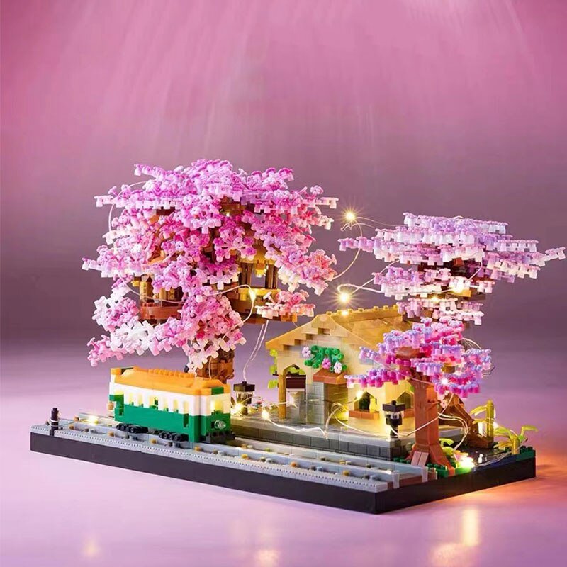 Sakura Cherry Blossom Train Station Nano Building Set - Kawaiies - Adorable - Cute - Plushies - Plush - Kawaii