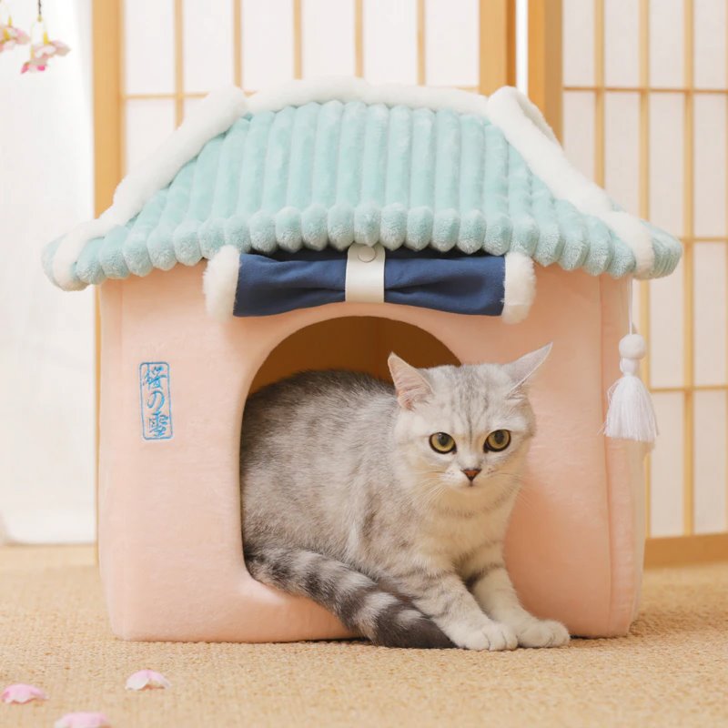 Sakura Temple Pink Green Shrine Cat Dog Bed Hideout House - Kawaiies - Adorable - Cute - Plushies - Plush - Kawaii