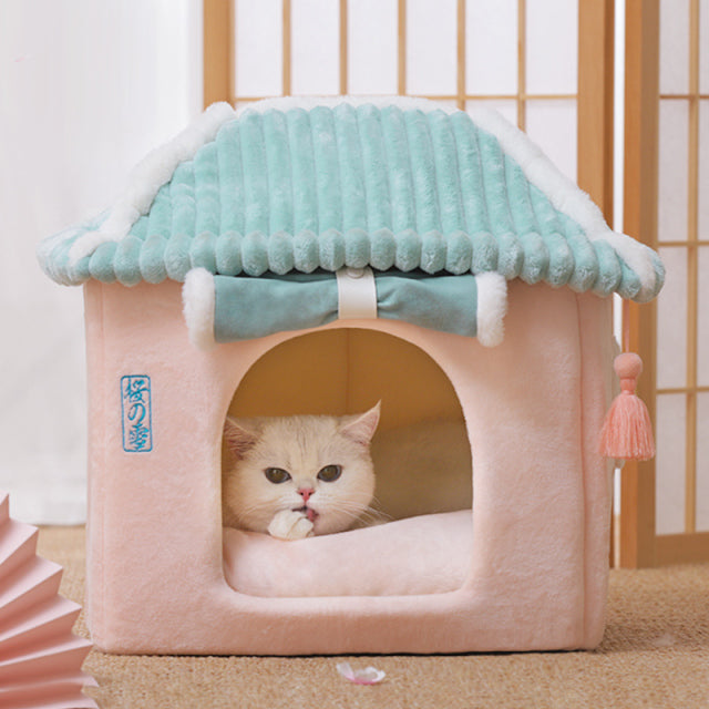 Sakura Temple Pink Green Shrine Cat Dog Bed Hideout House - Kawaiies - Adorable - Cute - Plushies - Plush - Kawaii