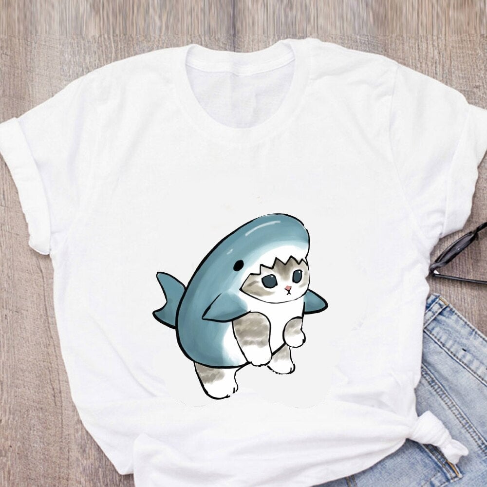 kawaiies-softtoys-plushies-kawaii-plush-Shark Cat and Buddies Tee Tops White Shark M 