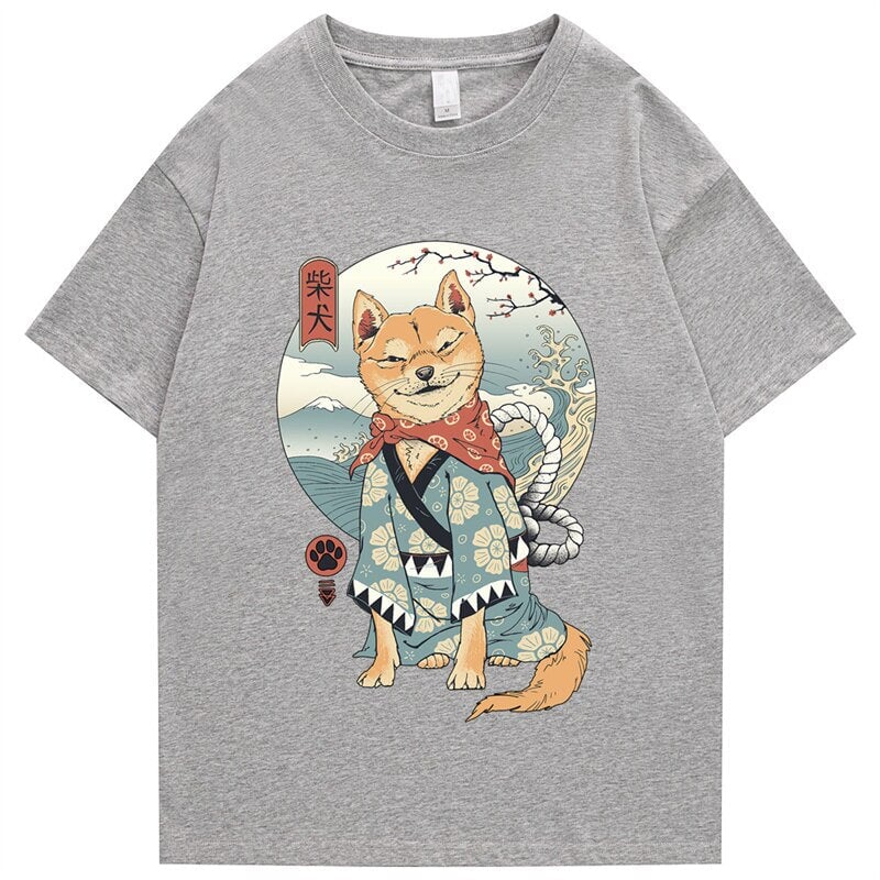 kawaiies-softtoys-plushies-kawaii-plush-Shiba Inu in Kimono Tee Tops Gray S 