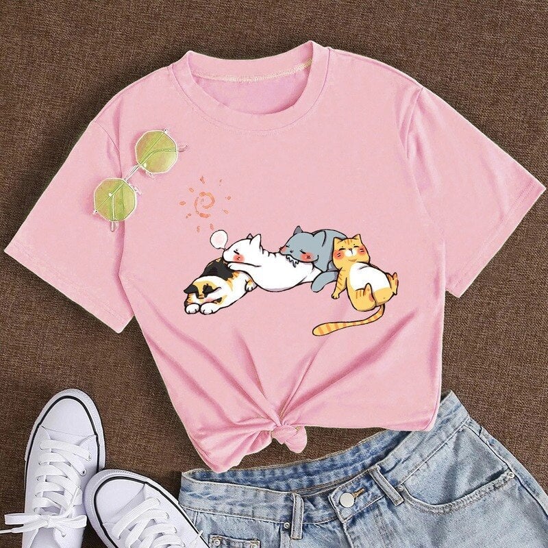 Sleepy Cats Short Sleeve Women's Tee - Kawaiies - Adorable - Cute - Plushies - Plush - Kawaii