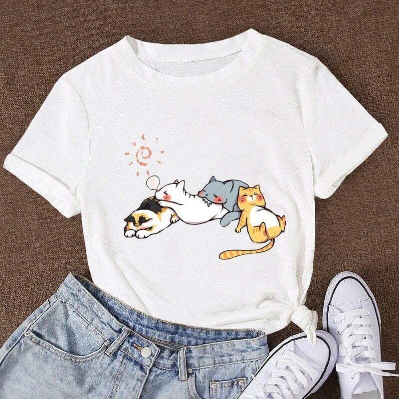 Sleepy Cats Short Sleeve Women's Tee - Kawaiies - Adorable - Cute - Plushies - Plush - Kawaii