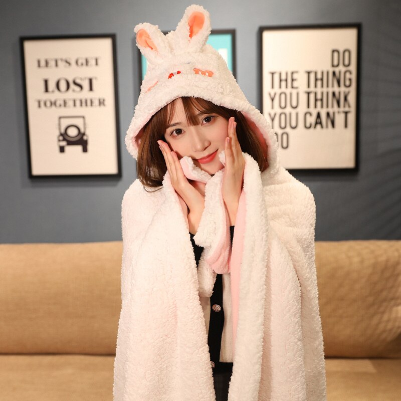 Soft Bunny Bear Poncho Fleece Blanket Cloak - Kawaiies - Adorable - Cute - Plushies - Plush - Kawaii