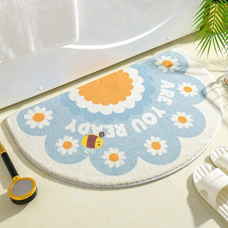 kawaiies-softtoys-plushies-kawaii-plush-Soft Half Oval Floral Fruits Bathroom Mat Collection | NEW Home Decor 40 x 60cm Bee 