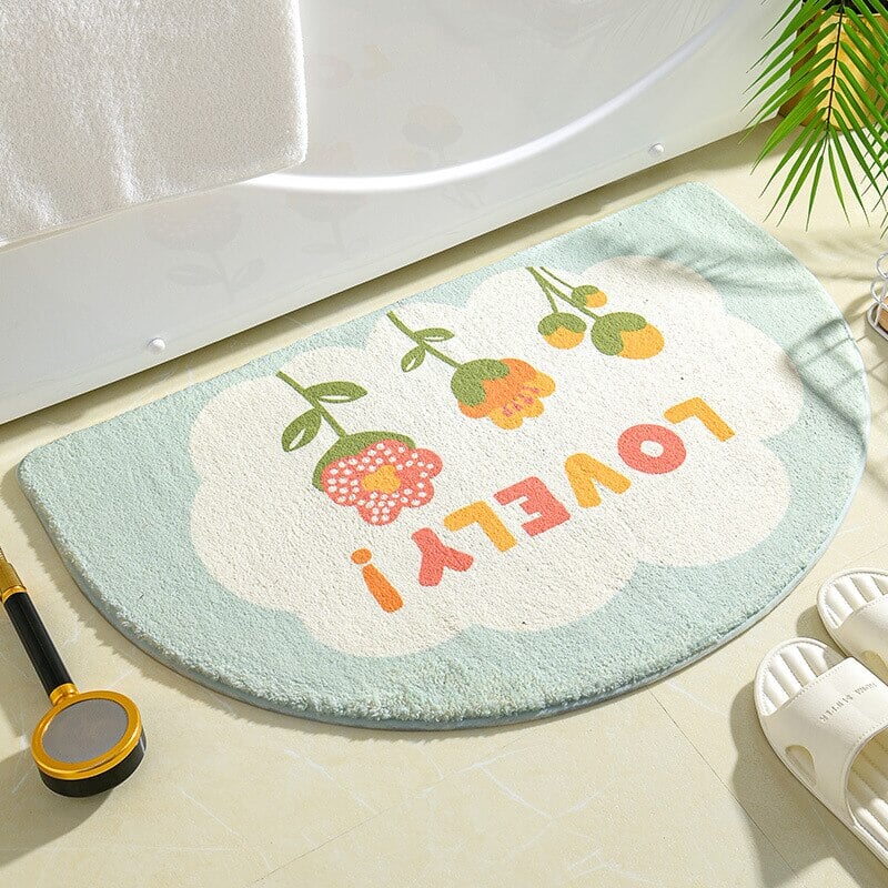 kawaiies-softtoys-plushies-kawaii-plush-Soft Half Oval Floral Fruits Bathroom Mat Collection | NEW Home Decor 40 x 60cm Blue Flowers 