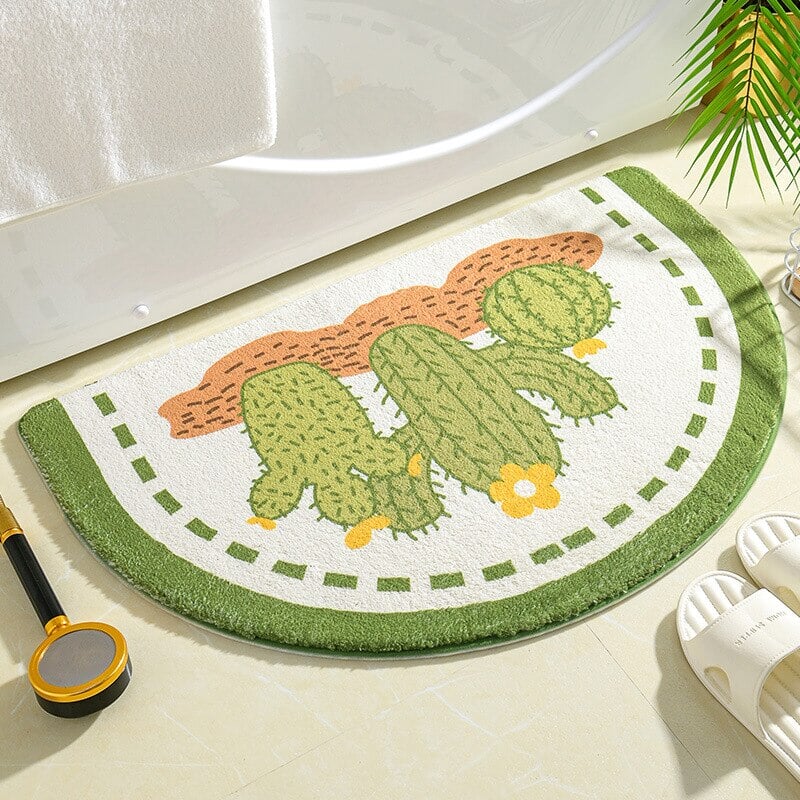 kawaiies-softtoys-plushies-kawaii-plush-Soft Half Oval Floral Fruits Bathroom Mat Collection | NEW Home Decor 40 x 60cm Cactus 