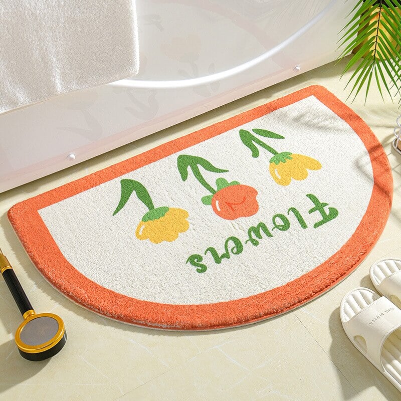 kawaiies-softtoys-plushies-kawaii-plush-Soft Half Oval Floral Fruits Bathroom Mat Collection | NEW Home Decor 40 x 60cm Orange Flowers 