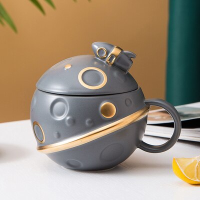 Space Astronaut Planet Ceramic Mug With Lid and Spoon - Kawaiies - Adorable - Cute - Plushies - Plush - Kawaii