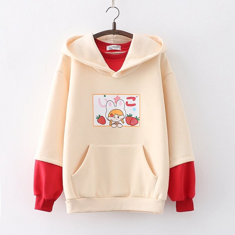 kawaiies-softtoys-plushies-kawaii-plush-Strawberry Mikki Bunny Fleece Hoodies Hoodies Cream 