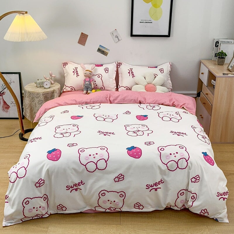 Sweet Strawberry and Cute Teddy Bedding Set - Kawaiies - Adorable - Cute - Plushies - Plush - Kawaii