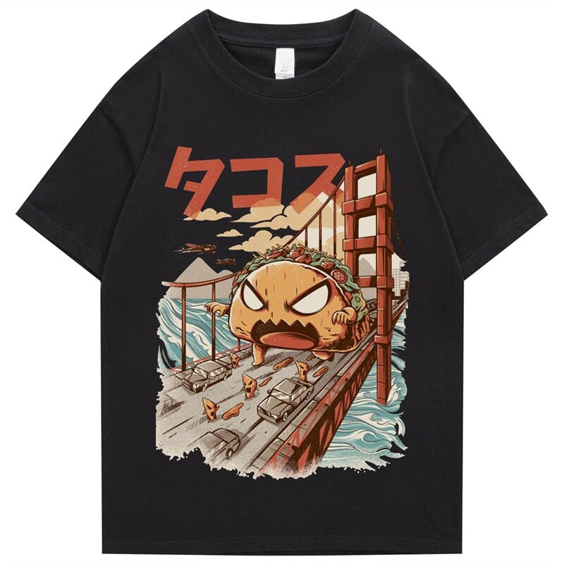 kawaiies-softtoys-plushies-kawaii-plush-Taco Monster Bridge Attack Unisex Tee Apparel Black S 