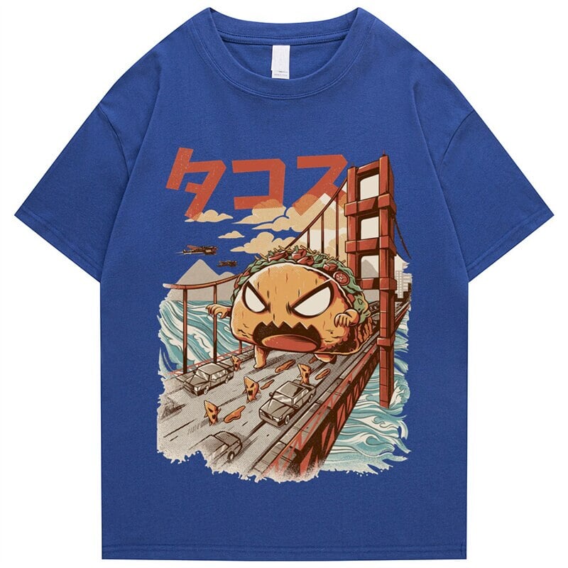 kawaiies-softtoys-plushies-kawaii-plush-Taco Monster Bridge Attack Unisex Tee Apparel Blue S 