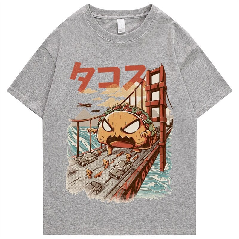 kawaiies-softtoys-plushies-kawaii-plush-Taco Monster Bridge Attack Unisex Tee Apparel Gray S 