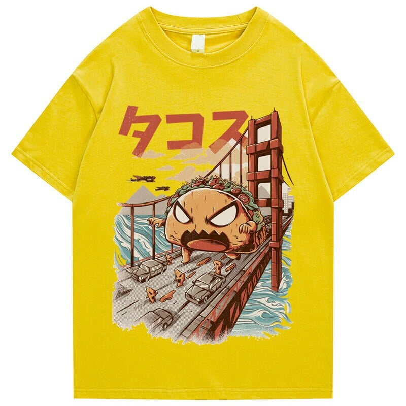 kawaiies-softtoys-plushies-kawaii-plush-Taco Monster Bridge Attack Unisex Tee Apparel Yellow S 