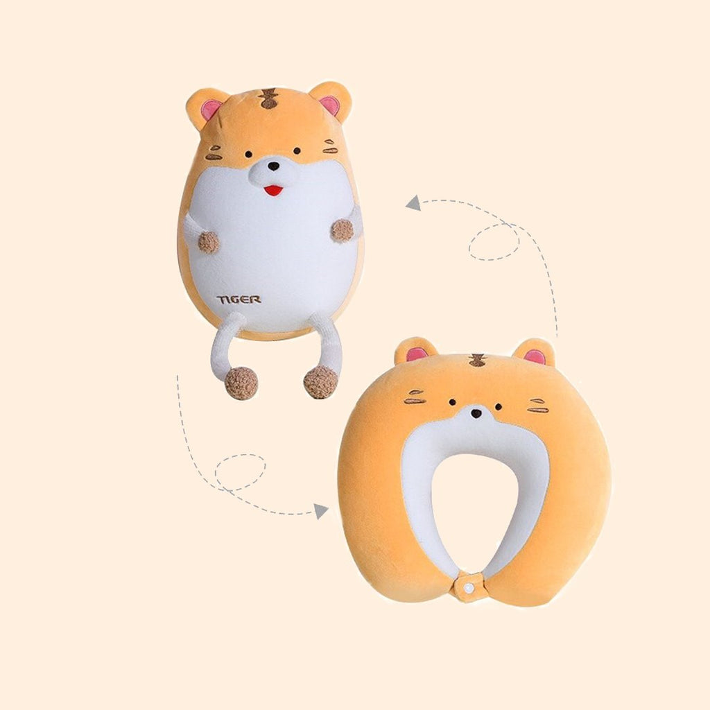 Tiger & Hamster 2-in-1 Travel Neck Support Pillow & Plushie - Kawaiies - Adorable - Cute - Plushies - Plush - Kawaii