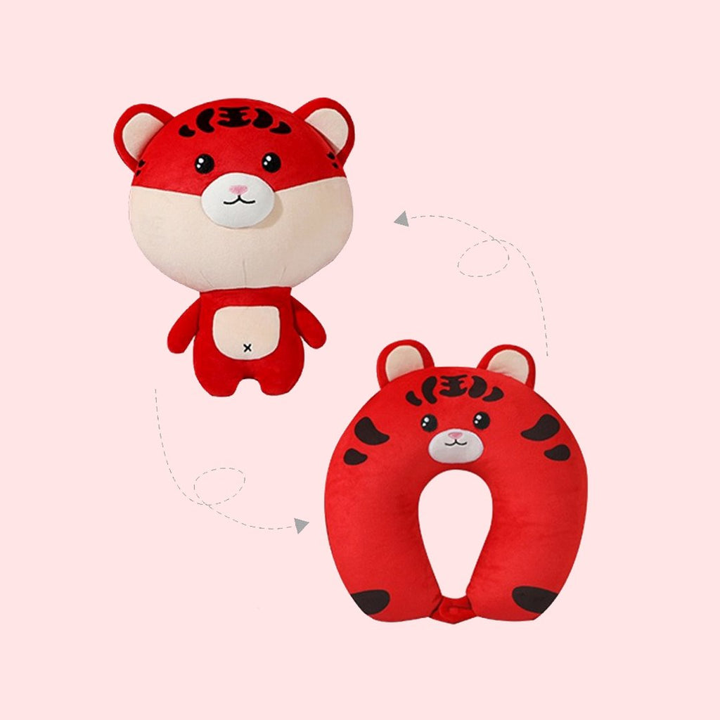 Tiger & Hamster 2-in-1 Travel Neck Support Pillow & Plushie - Kawaiies - Adorable - Cute - Plushies - Plush - Kawaii