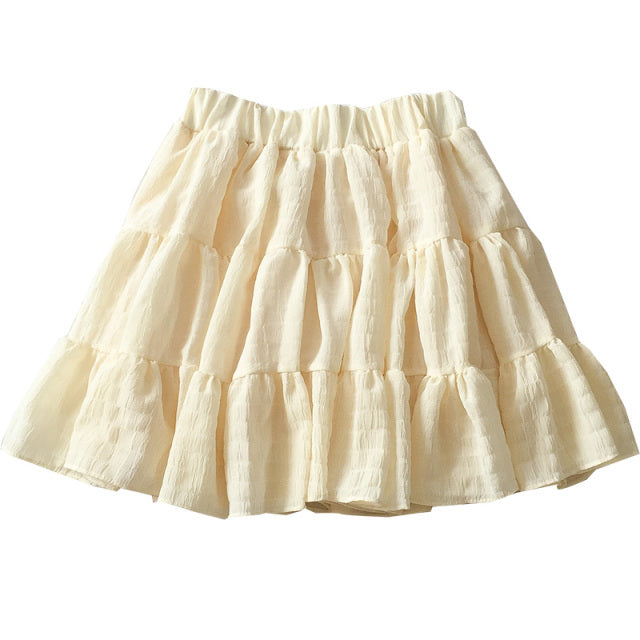 White Beige Ruffles Elastic High Waist Mini Skirt - Kawaiies - Adorable - Cute - Plushies - Plush - Kawaii