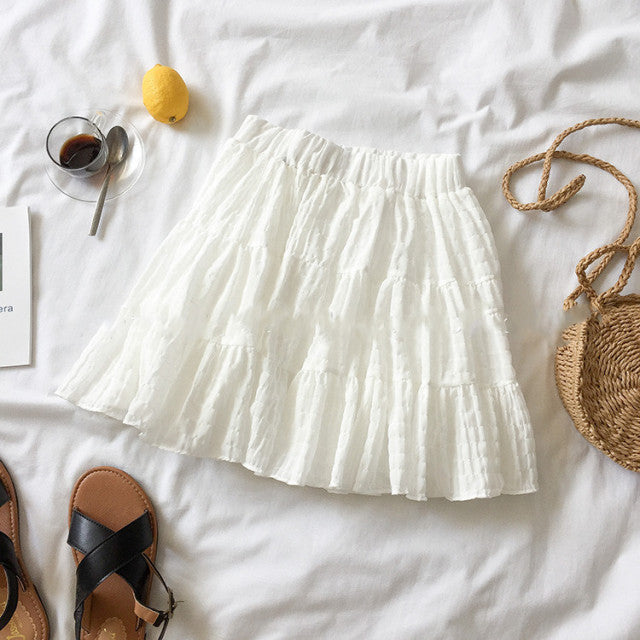 White Beige Ruffles Elastic High Waist Mini Skirt - Kawaiies - Adorable - Cute - Plushies - Plush - Kawaii