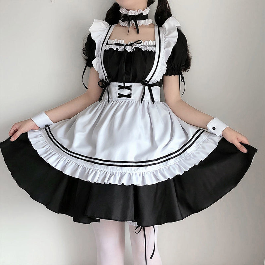 White Black Striped Lolita Maid Cosplay Women's Dress - Kawaiies - Adorable - Cute - Plushies - Plush - Kawaii