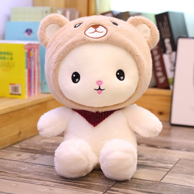 White Teddy with Bunny Bear Dinosaur Hat Plushie - Kawaiies - Adorable - Cute - Plushies - Plush - Kawaii