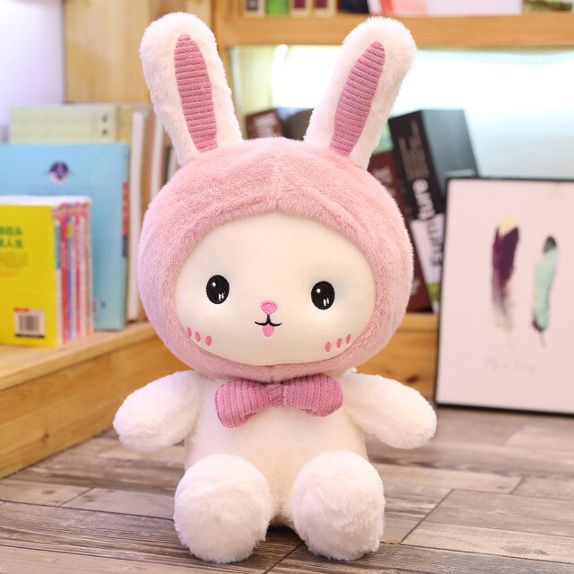 White Teddy with Bunny Bear Dinosaur Hat Plushie - Kawaiies - Adorable - Cute - Plushies - Plush - Kawaii