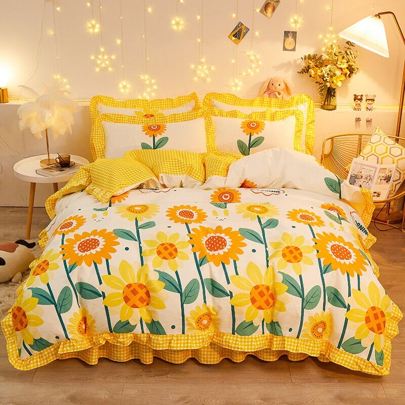 Yellow Floral Bedding Set Collection with Bed Sheet - Kawaiies - Adorable - Cute - Plushies - Plush - Kawaii