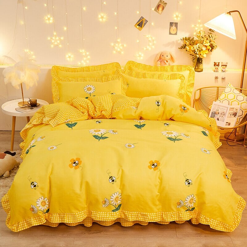 Yellow Floral Bedding Set Collection with Bed Sheet - Kawaiies - Adorable - Cute - Plushies - Plush - Kawaii